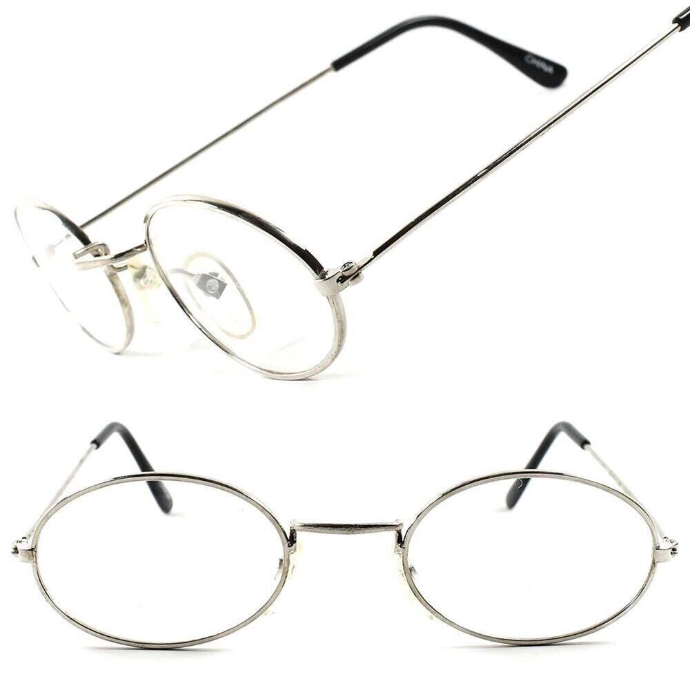 Silver Vintage Retro Fashion Old School Hippie Oval Frames Clear Lens Glasses